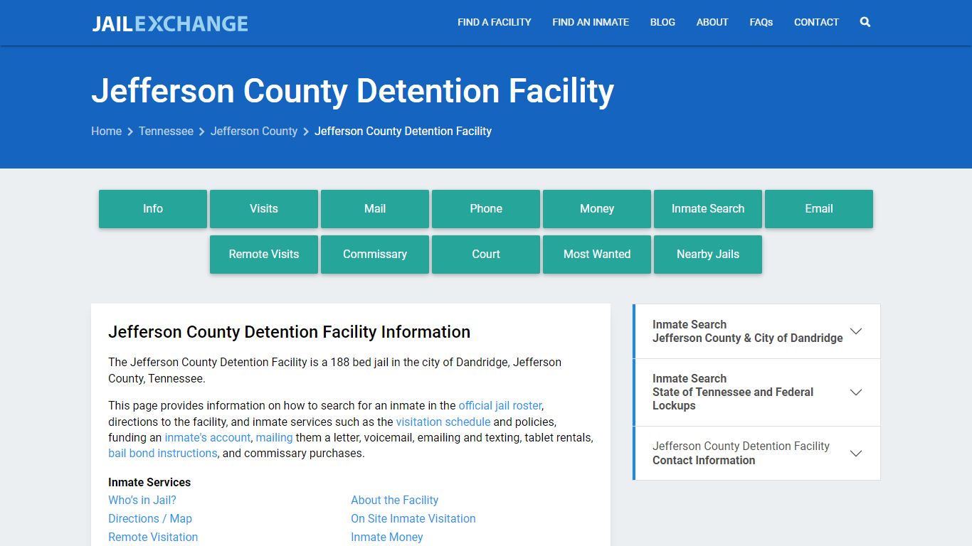 Jefferson County Detention Facility, TN Inmate Search, Information